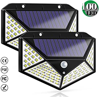 Luz Solar Exterior- Bicolor 100 LED Foco Solar con Sensor de Movimiento Gran Angulo 270º Impermeable Inalambrico Lampara Solar Solares de Pared de Seguridad 3 Modos para Jardin- 2 Paquete