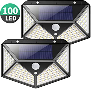 Luz Solar Exterior- Kilponen 100 LED Foco Solar Exterior Gran Angulo 270° con Sensor de Movimiento 1800mAh Lampara Solar Impermeable Solares de Pared de Seguridad 3 Modos para Jardin [2 Paquete]