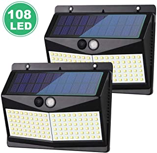 Luz Solar Exterior-108 LED Solar Lampara Impermeable con Sensor de Movimiento 3 Modos (2 pcs)