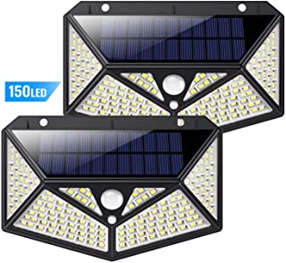 Luz Solar Exterior 150 LED- kilponen [Version Innovadora 2200mAh] Foco Solar Potente con Sensor de Movimiento y 3 Modos de Iluminacion Lampara Solar Exterior Impermeable Luces Solares Jardin 2-Paquete
