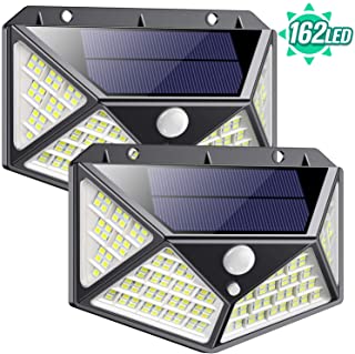 Luz Solar Exterior 162 LED- QTshine【2020 Ultima version】Foco Solar con Sensor de Movimiento Gran Angular de Iluminacion 270º Lampara Solar Impermeable 3 Inteligente Modos Para Jardin [ 2 Paquete ]