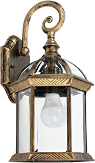 MiniSun - Tradicional lampara exterior- farol colgante de pared – IP23- en aluminio dorado pulido y cristal