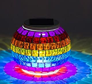 Mosaico Bola de vidrio Luces de jardin LED que cambia de color luz solar impermeable lampara de mesa solar para decoracion de interiores o exteriores