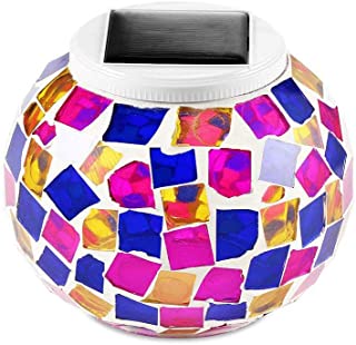 Mosaico Lampara Solar Exterior- KEEDA Decorativo Lampara de Mesa- RGBW Cambio de Color Luz Nocturna para Jardin-Terraza-Patio(Violeta- Rosa)