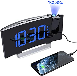 Mpow Despertadores Digitales de Proyector- Radio Despertador- Alarma Dual con 4 Sonidos- 3 Volumenes- 6 niveles de Brillo de Display y 4 de Proyeccion- 15 Radio FM-Puerto USB (Incluido el Adaptador)