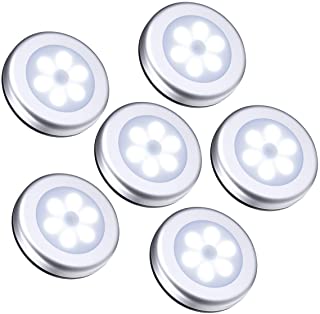 Oria Luz de Noche con Sensor de Movimiento- Luces Nocturnas 6 LED de Pilas con Almohadillas Adhesivas y Iman Integrado- Auto En-Apagado- Perfecto para Pasillo- Escalera- Cocina -6 Unidades-Blanco