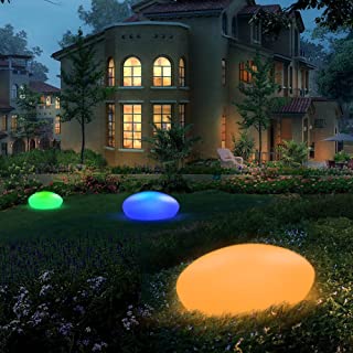 P12cheng Lampara de energia solar- lampara de paisaje para cesped de suelo- recargable- LED de piedra de guijarro para exteriores- jardin- patio- lampara de luz decorativa- colorida