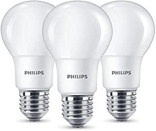 Philips Bombilla LED estandar E27- 8W equivalentes a 60W en incandescencia- 806 lumenes- luz blanca calida- pack de 3