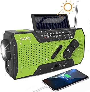Radio de Emergencia Solar AM-FM NOAA Radio Meteorologica de Mano con Banco de Energia Portatil 2000mAh- Linterna Brillante y Lampara de Lectura para Emergencias Domesticas y al Aire Libre - Verde