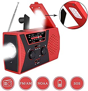 Radio Portatil Solar de Emergencia con Manivela- Radio AM-FM-NOAA con Alarma Meteorologica- con Linterna LED Luz de Lectura- Cargador USB de Energia Movil y Alarma SOS para Domesticas y Exteriores