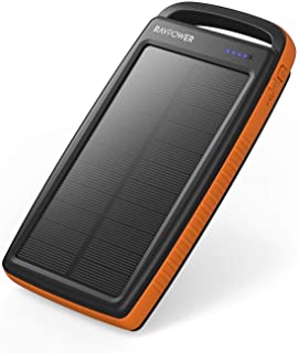 RAVPOWER Cargador Solar 20000 mAh- Cargador portatil- Cargador Solar- bateria Externa Dual USB con Linterna para Exteriores- Color Naranja