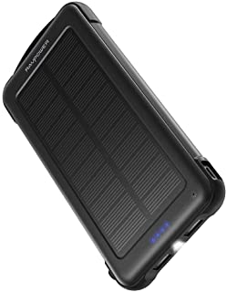 RAVPOWER Cargador Solar Portatil 10000mAh- Bateria Externa con iSmart 2.0 y Dual Entrada (Toma De Corriente y Solar)- Cargador Movil Solar A Prueba De Golpes con Linterna para el iPhone- Galaxy
