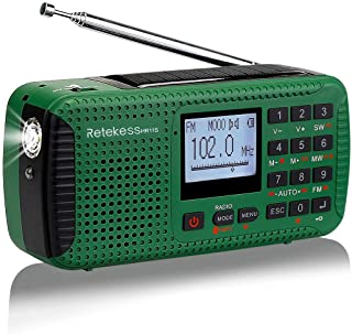 Retekess HR11S Radio Portatil Radio de Emergencia AM - FM - SW Camping Radio Radio Solar con Reloj Despertador Temporizador MP3 Reproductor Linterna Registrador SOS con Manivela (Verde)