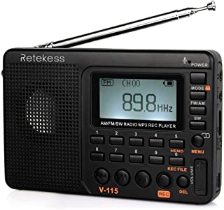 Retekess V115 Radio AM FM portatil con Reproductor MP3 de Radio de Onda Corta (Negro)