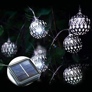 Rubyonly Luces de Cadena de Hadas Impermeables alimentadas por energia Solar 20 LED marroqui Globo Lampara Decorativa para jardin al Aire Libre Boda en casa-CoolWhite-20LED