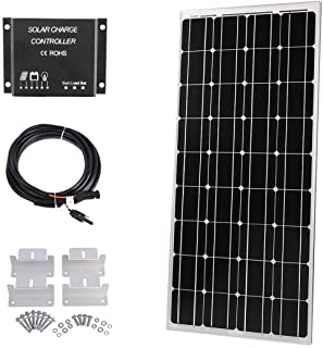 SARONIC 100W 12V Panel Solar Kit-100W Panel Solar + 10A Controlador de Carga de luz LCD + 3m Cable Adaptador + Soportes de Montaje