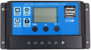SODIAL 20A 12V 24V Auto work PWM Controlador de carga solar con LCD Dual USB Salida de 5V Panel de celula solar Cargador Regulato