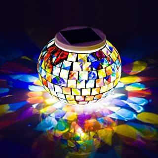 Solar Powered luces Bola de cristal en mosaico de jardin- Avril Tian cambia de color solar luces de noche- impermeable bateria solar mesa luces lampara para decoracion de interior o al aire libre