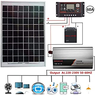 steadyuf Kit inversor Controlador Solar Controlador LCD de protección de conexión inversa Sistema de energía Solar AC230V 1000W Panel Solar 18V20W 12V A AC230