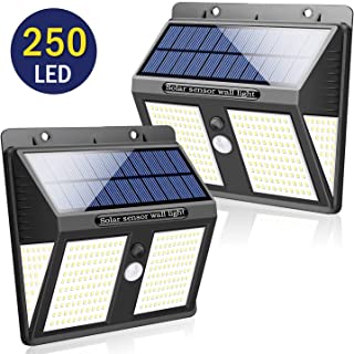 SYOSIN Luz Solar Exterior- 250 LED Sensor Movimiento Lampara Solar IPX65 Impermeable con Gran Angulo 270°Luz Nocturna de Energia Solar para Jardin- Parque- Camino- Garaje- Exterior-Interior