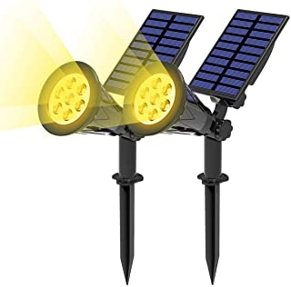T-SUN (2 Unidades Foco Solar- Lamparas Solar Luces Exterior 7LED Luz de Jardin Focos Impermeable- 3000K Blanco Calido- Apliques de Pared Solar con 10 Horas para Jardin Patio Camino.