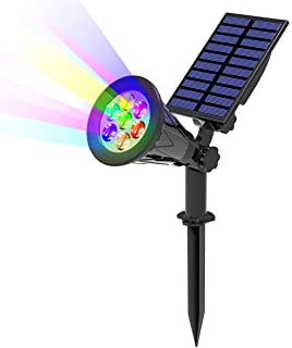 T-SUN 7LED Foco Solar- Impermeable Luces Solares Exterior de 7 Color Cambio- Luz de Jardin- Seguridad Luz y Luz de Proyecto Solar para Paisaje- Entrada- Patio- Garaje- Muro- Camino.