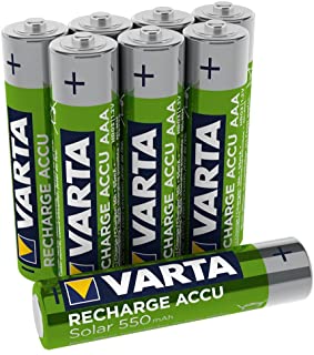VARTA Solar - Pack de 8 Pilas AAA Recargables (NiMH- 550 mAh)