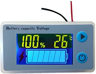 Voltimetro LCD Medidor de capacidad para bateria de plomo acido multifuncion con indicador de temperatura de la bateria- indicador de combustible Monitor de voltaje