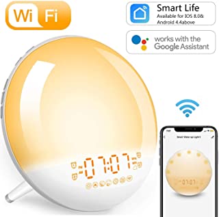 Wake Up Light Despertador Luz Inteligente - 2020 Upgrade Smart Despertadores Wifi Control de Alexa Echo y Google Home-Simulacion de Amanecer y Anochecer- 7 Luces de Colores-4 Alarmas-Radio FM