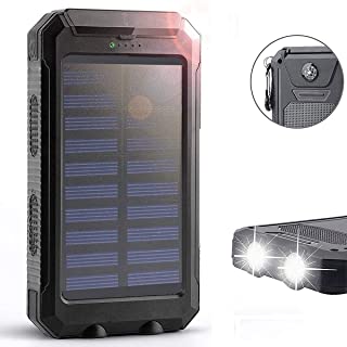 WYX 20000mAh Cargador Solar portatil Cargador de bateria de Respaldo Externo- Resistente al Agua 2 Puertos USB Cargador de telefono de Banco de energia Solar con 2LED Linterna-A