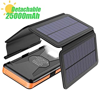 X-DRAGON - Cargador Solar portatil con 4 Paneles solares- Salida USB Dual e entradas- luz LED Resistente al Agua- bateria Externa para telefonos y iPad al Aire Libre- 25000 mAh