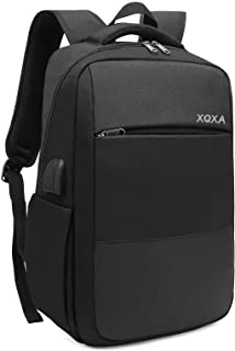 XQXA Mochila Unisex Impermeable para Ordenador Portatil de hasta 15.6 Pulgadas- con Puerto USB- Conector para Auriculares y Bolsillo Antirrobo. para los Estudios- Viajes o Trabajo - Negro